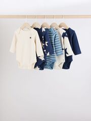 Боди с длинным рукавом для малышей Next E19-786, 5 шт., Голубой, Синий, Молочный