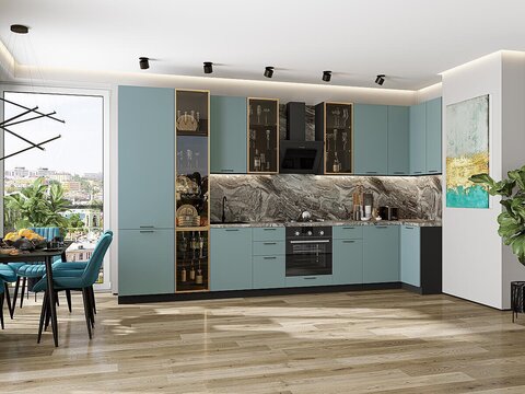 Угловая модульная кухня Флэт-05 Grey-green In 2S - Graphite 2340*4000/1000*600