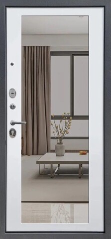 Теплая дверь входная FLY DOORS Аркан зеркало, 2 замка, 1,2 мм металл, (графит букле+веллюто бьянко) #3
