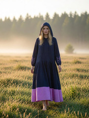 Иоанна. Платье льняное с капюшоном, вышивка по низу рукава PL-422608