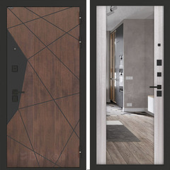 Входная металлическая дверь Бункер БН-14 зеркальная вставка Максимум ФЛЗ-1 Сандал белый