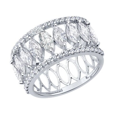 Кольцо-дорожка из серебра 925 пробы с фианитами в огранке маркиз