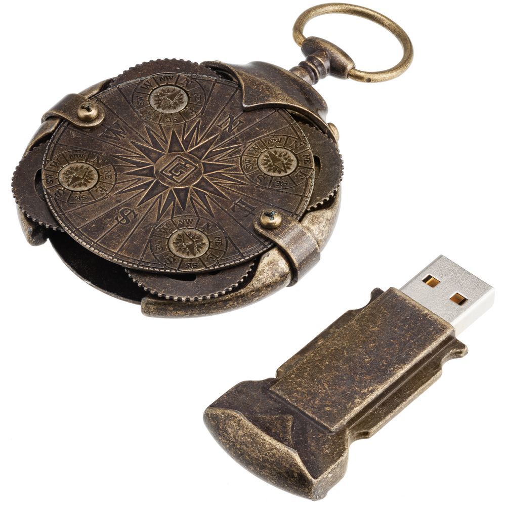 Cryptex Round Lock Kompass, USB-Stick in Antique Gold