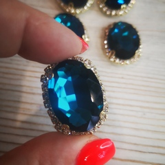 Стразы на цапах пришивные. Кабошон овал. Бирюзовые.