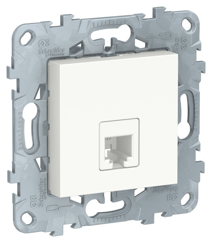 Розетка телефонная, RJ11, одиночная, 4 контакта. Цвет Белый. Schneider Electric Unica New. NU549218