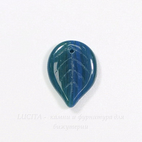 Бусина "Листик"  (цвет - синий) 18х13 мм , 10 штук