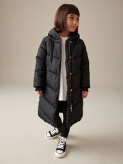 Пальто стеганое утепленное с капюшоном для девочки Next 102-278, Черный