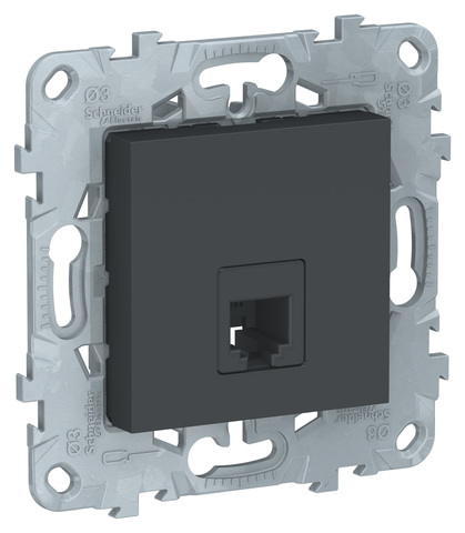 Розетка телефонная, RJ11, одиночная, 4 контакта. Цвет Антрацит. Schneider Electric Unica New. NU549254