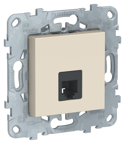 Розетка телефонная, RJ11, одиночная, 4 контакта. Цвет Бежевый. Schneider Electric Unica New. NU549244