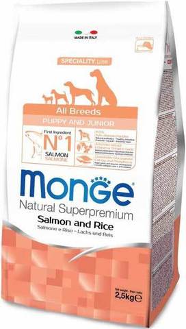 15 кг. MONGE Dog Speciality Monoprotein Puppy&Junior Сухой корм для щенков всех пород с лососем и рисом