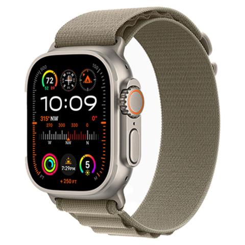 Apple Watch Ultra 2, GPS + SIM, 49 мм, корпус из титана, ремешок Alpine Loop цвета «Оливкового»