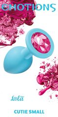 Малая голубая анальная пробка Emotions Cutie Small с розовым кристаллом - 7,5 см. - 