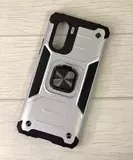 Противоударный чехол Strong Armour Case с кольцом для Xiaomi Poco F3, Mi 11i (Серебро)