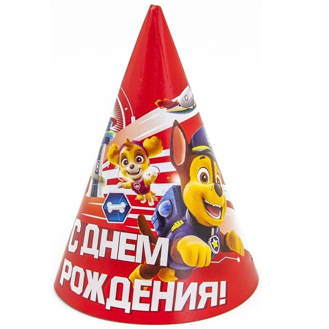 Колпаки, Щенячий Патруль, С Днем Рождения!, Красный, 6 шт. ДБ