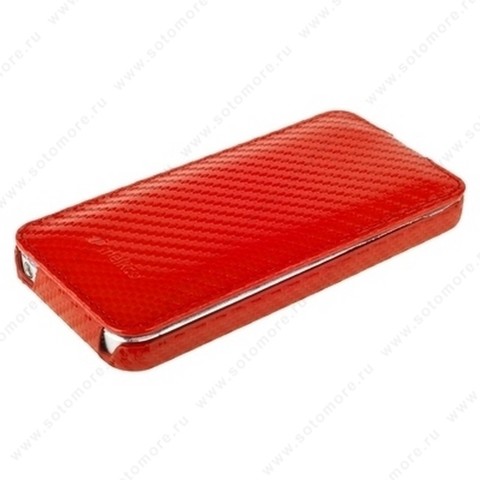 Чехол-флип Melkco для iPhone SE/ 5s/ 5C/ 5 Leather Case Jacka Type (Carbon Fiber Pattern - Red)