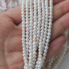 Жемчуг натуральный речной, круглый, 3-4 мм, 1 нить, Ж003