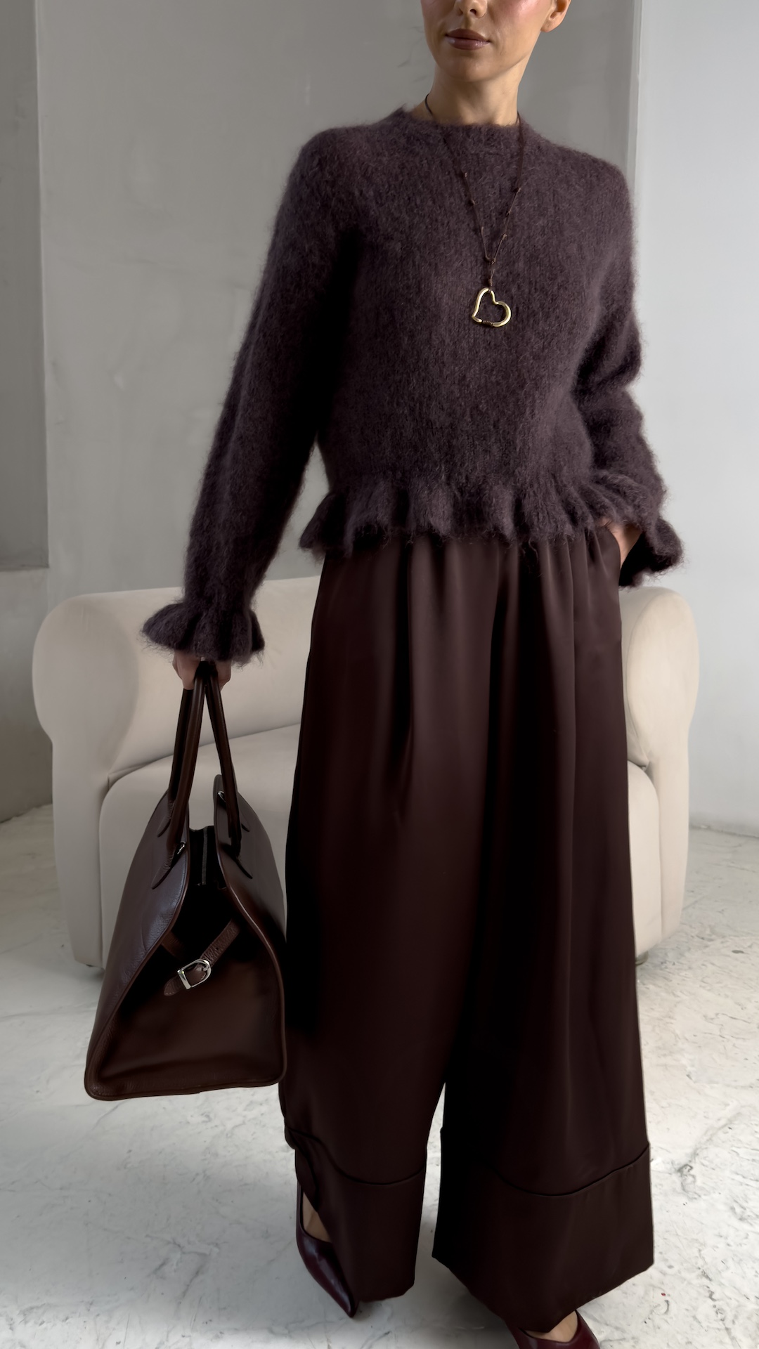 Свитер с оборочками из пряжи с kid мохером