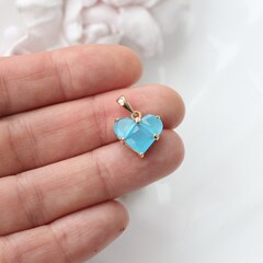 Подвеска Сердце с ярко-голубым фианитом, 14 мм, позолота, П261