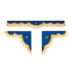 Ламбрекен 1,8м с косынками универсальные стеганые Роза Ветров (экокожа, синий, золотые кисточки)