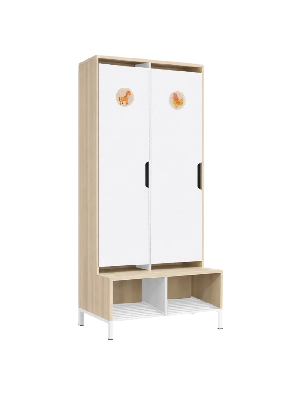 Шкаф со скамьёй для раздевалки детского сада / 2 секции