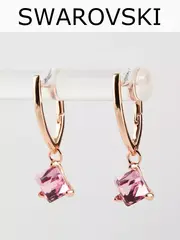 Серьги-подвески Миражи с розовым кубиком Swarovski