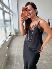 Топ шелковый с кружевом чёрный