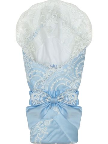 Зимний конверт-одеяло на выписку "Роскошный" (голубой с белым кружевом) без пледа