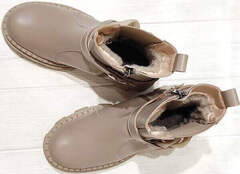 Бежевые ботинки зима женские. Зимние кожаные ботинки челси на меху женские AVK – 969 Vison Light.