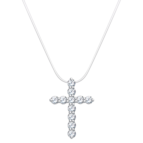 б7225- Крестик в стиле Tiffany из белого золота на леске-невидимке