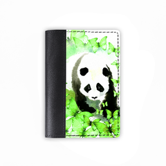 Обложка на паспорт комбинированная "Бабочки и панда" черная, белая вставка