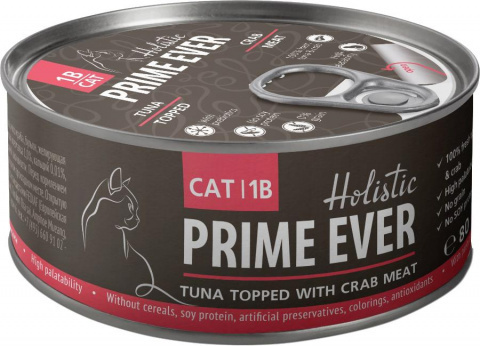 Prime Ever 1B Тунец с крабом в желе влажный корм для кошек жестяная банка 0,08 кг