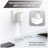 Комплект СЗУ для Apple (адаптер на 2 Type-C + кабель Type-C на Lightning) с быстрой зарядкой 50W (Белый) Сетевое зарядное устройство