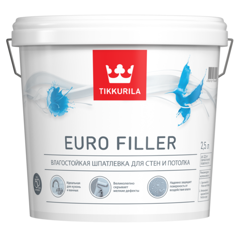 Tikkurila Euro Filler/Тиккурила Евро Филлер влагостойкая шпатлевка для стен и потолков