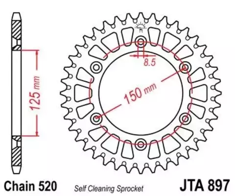 Звезда ведомая алюминиевая JTA897 50BLK