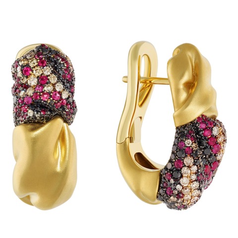 Серьги с Рубинами и Черными и Шампань Бриллиантами, E0132-5/6