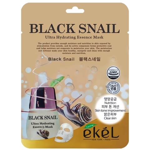 EKEL МАСКА ТКАНЕВАЯ ДЛЯ ЛИЦА С МУЦИНОМ ЧЕРНОЙ УЛИТКИ BLACK SNAIL ULTRA HYDRATING ESSENCE MASK, 25 ML