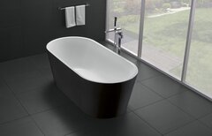 BelBagno BB71-1800-NERO Отдельностоящая, овальная акриловая ванна в комплекте со сливом-переливом цвета хром 1800x800x600 фото