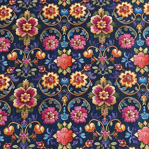 ПРЕДЗАКАЗ, РОЗОВЫЕ ХРИЗАНТЕМЫ НА СИНЕМ, 100% хлопок