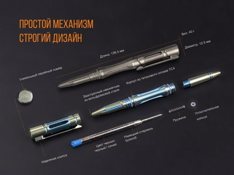 Набор: Fenix ручка T5Ti + фонарь светодиодный F15, 85 лм, ААА, серый