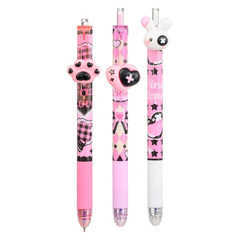 Ручка гелевая, пиши-стирай, автоматическая, Jiandan, синие чернила, серия "Pink", с игрушкой на корпусе