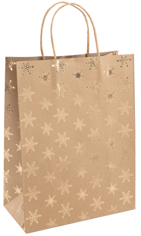 Пакет подарочный M вертикальный, Крафт 120гр, Новогодний, Дизайн №4, Металлик, 24*31*12 см (Д*В*Ш), 1 шт.