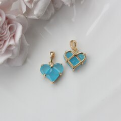 Подвеска Сердце с ярко-голубым фианитом, 14 мм, позолота, П261