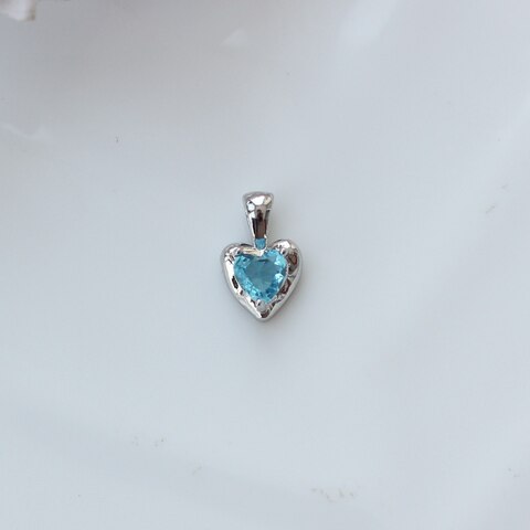 Подвеска Сердце со светло-голубым фианитом, 12*8 мм, родий, П290