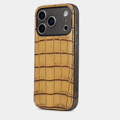 Чехол-накладка для iPhone 17 Pro из кожи аллигатора, бежевого цвета винтаж