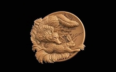 Силиконовый молд Лиса с зайцем (медальон) № 0469