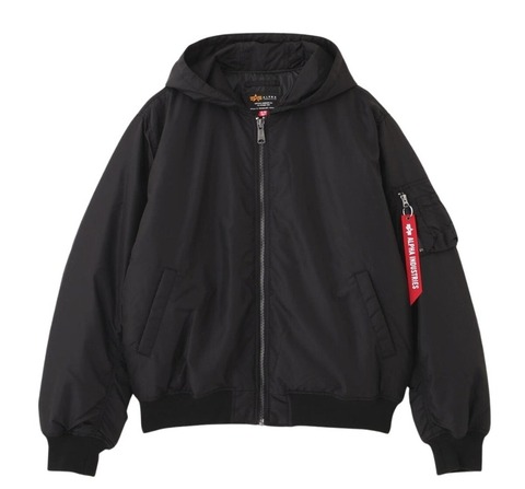 Бомбер Alpha Industries MA-1 Hooded Logo Oxford Black (Черный)