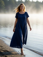 Акулина. Платье льняное женское с вышивкой на спинке PL-422618