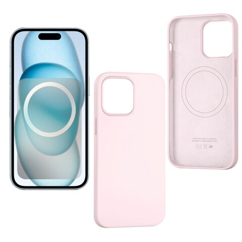 Силиконовый чехол (MagSafe + анимация NFC) Silicon Case для iPhone 15 Plus (6.7") (Светло-розовый) с магнитом Premium