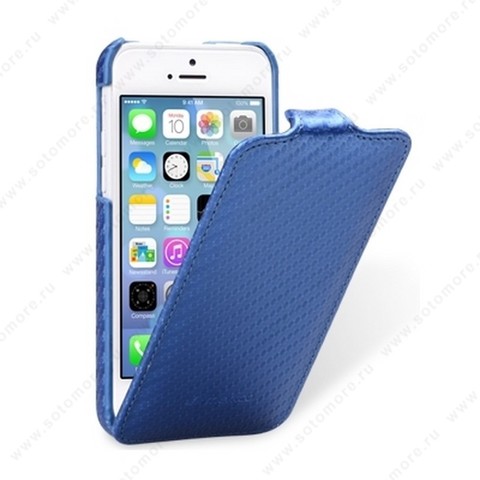 Чехол-флип Melkco для iPhone SE/ 5s/ 5C/ 5 Leather Case Jacka Type (Carbon Fiber Pattern - Blue)