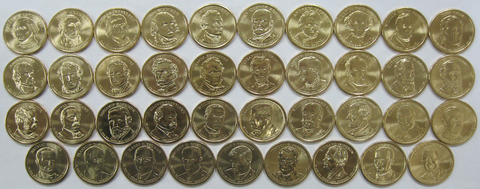 США 1 доллар набор 40 монет Президенты 2007-2021 Полный набор (микс дворов P+D)
